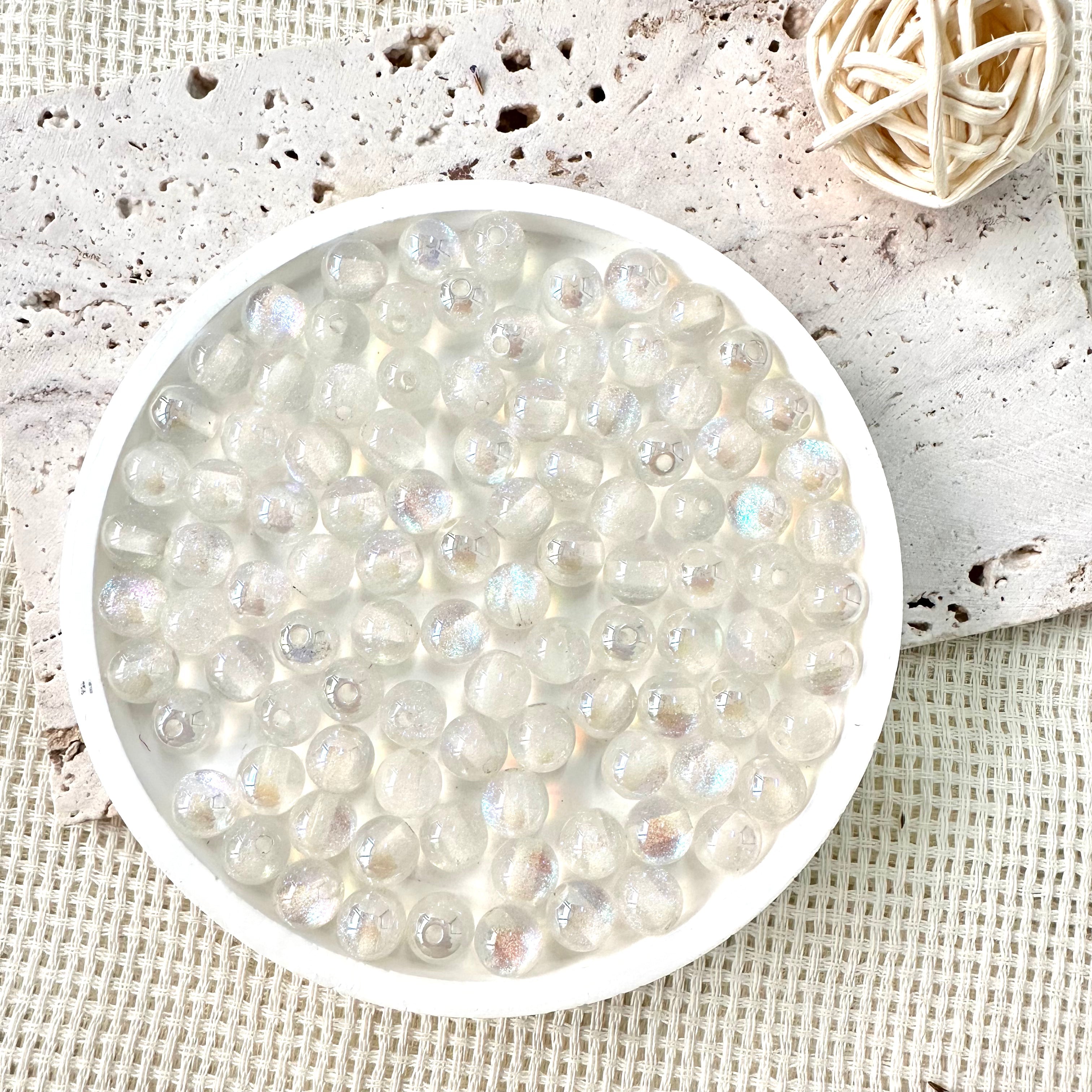 Perles à paillettes irisées AB de 8 mm (blanc nacré) Perles à paillettes irisées AB de 8 mm (blanc nacré)